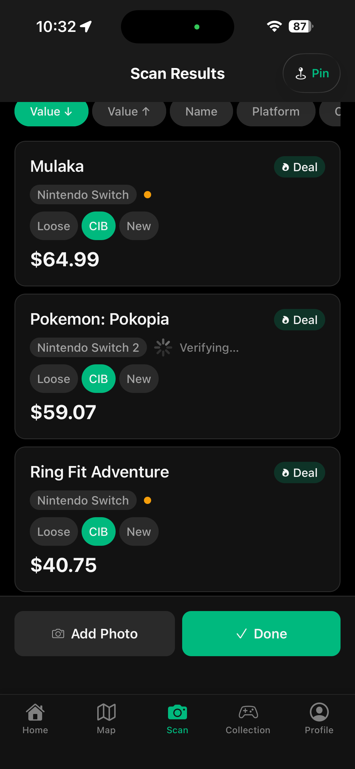 PriceCam app screenshot: Saved Lists