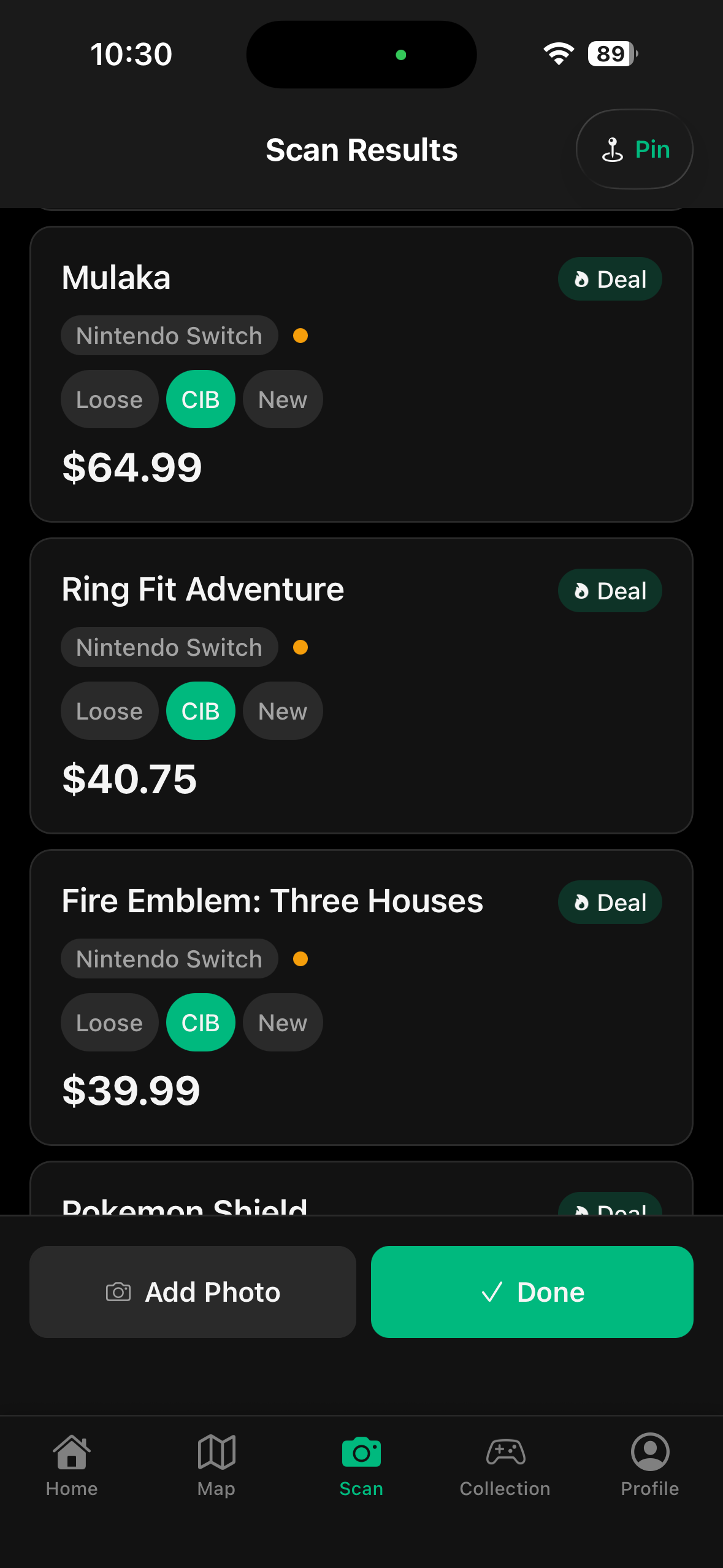 PriceCam app screenshot: Sales History